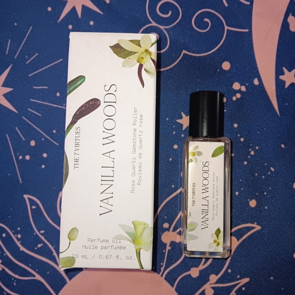 *7 VIRTUES*Vanilla Woods*Rose Quartz Gemstone Rollerball Perfume Oil!